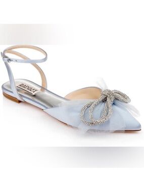 Badgley Mischka Sabina Azure Bow Tulle blue pointed toe Strappy Sandal Flats 10